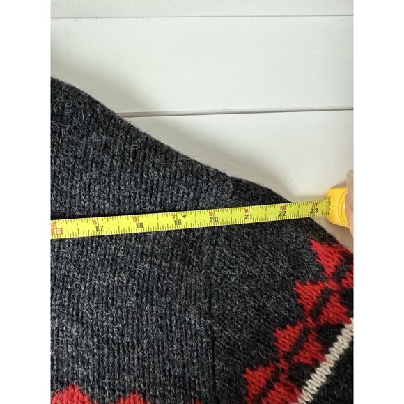 VINTAGE Structure Sweater Men Large Gray Red 100% Wool Nordic Grandpa - Picture 6 of 9